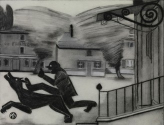 Helene Penninga. Hotel de France, 2012, charcoal and pastel on paper, 36 x 47 cm