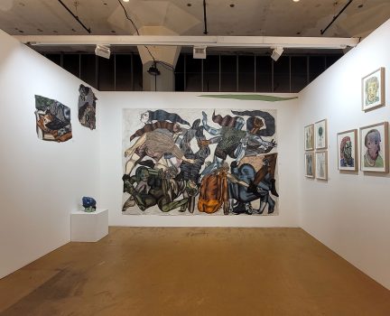 Art Rotterdam 2024, back wall, Susanna Inglada, The City, 2023, charcoal, acrylic, pastel on coloured, collaged paper, 245 x 345 cm