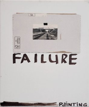 Bert Mebius, The Quintessence of Painting Is Non-Painting, 2024, acryl, collage en balpen op linnen, 60 × 50 cm