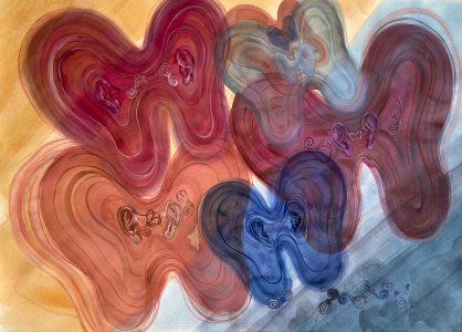 Dan Zhu, Ears Speak, 2023, watercolour on paper, 70 x 99 cm