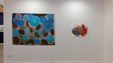 Dan Zhu, The Pretenders, 2025, acrylic on paper, 140 x 185 cm / √=he Rivers on the Leaves, 2026, pencil, watercolour on paper, 76,5 x 56,7 cm