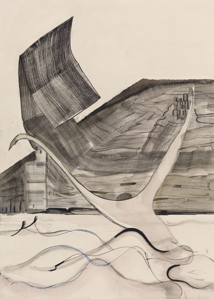 Diederik Gerlach, Am Rhein (Rasend), 2023, ink acrylic on paper, 70 x 50 cm