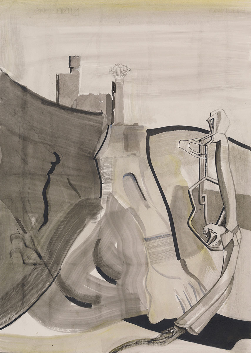 Diederik Gerlach, Am Rhein (Singend), 2023, ink, acrylic on paper, 70 x 50 cm