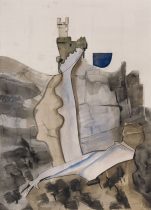 Diederik Gerlach, Am Rhein Stuerzend, 2024, ink, acrylic on paper, 70 x 50 cm