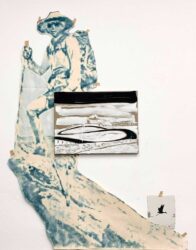 Dieter Mammel, Auswandern, Walk Away, 2026, ink on canvas, collage, 235 x 165 cm