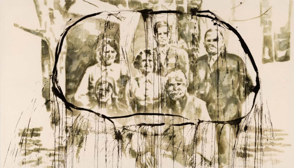 Dieter Mammel, Family-Bonds, 2023, ink on canvas, 145 x 250 cm