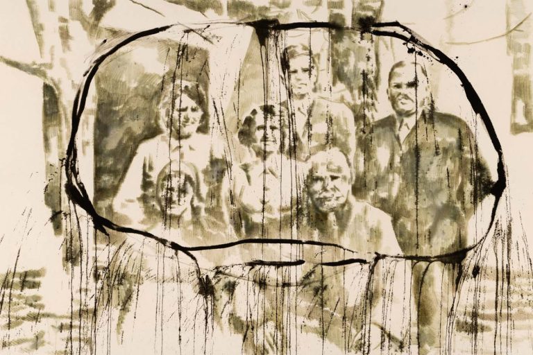 Dieter Mammel, Family Bonds, 2023, ink on canvas, 145 x 250 cm