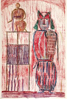 Dirk-Zoete-Me-and-my-Closet 2024, oilpastel, chalk, oilpaint on paper, 56 x 36 cm