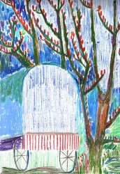 Dirk Zoete, no title (Wagon 1), 2024, oilpastel, chalk on paper, 46 × 32 cm