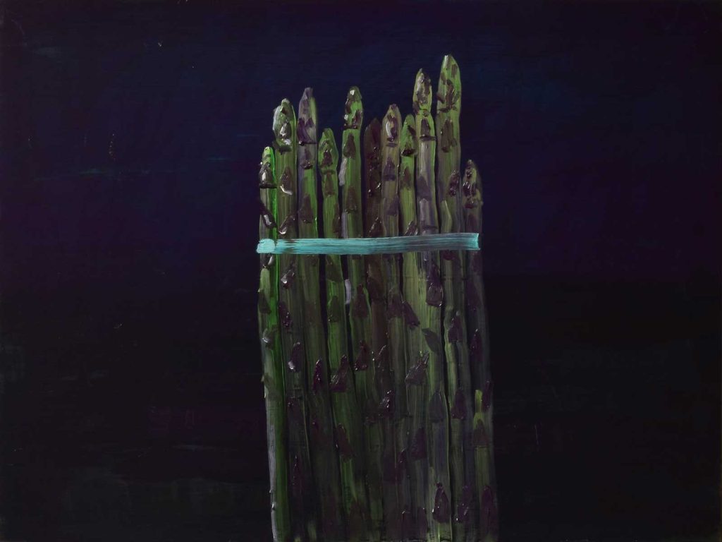 Erik Pape, Green Asparagus, 2025, oilpaint on panel, 60 x 80 cm