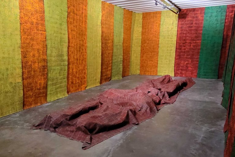 Fransje Killaars, Life and Death II, 2026, hand blockprinted textile, dimensions variable