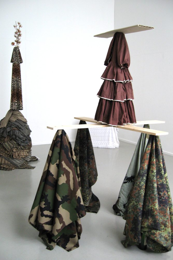 Fransje Killaars, Study For Caryatids, 2007, textile, wood, metal, cardboard, dimensions variable