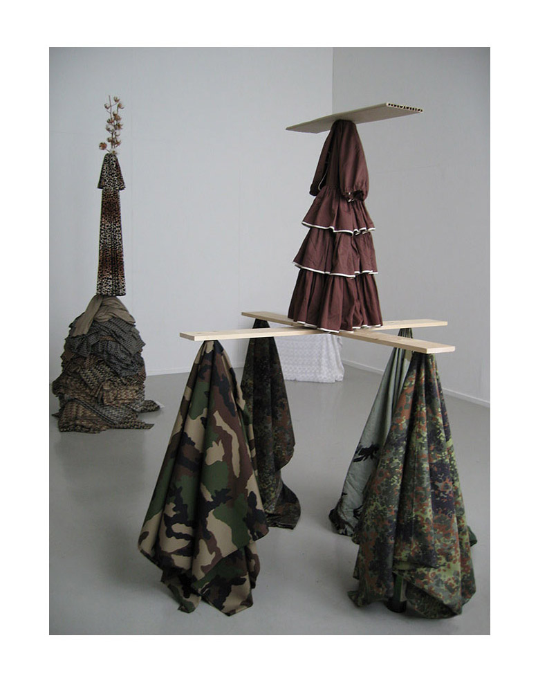Fransje Killaars, Study for Caryatids, 2007, cotton, metal, wood, cardboard, sizes variable