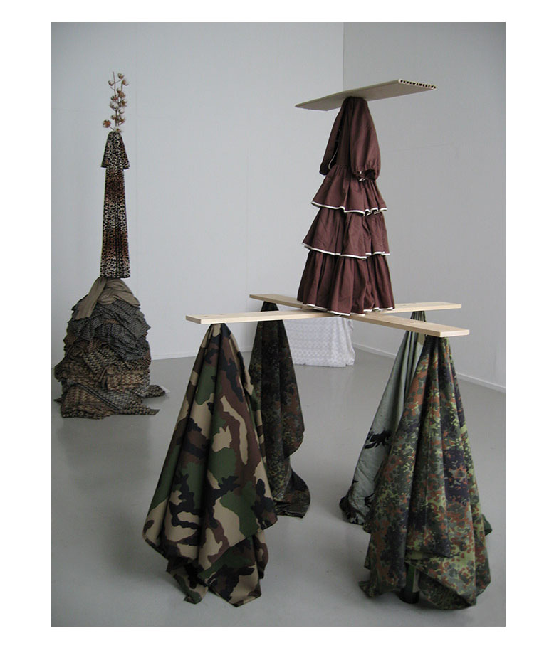 Fransje Killaars, Study for Caryatids, 2007, cotton, metal, wood, cardboard, sizes variable