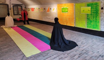 Fransje Killaars, The Intuition, 2025, wool, cotton, mannequins, 115 x 170 x 620 cm