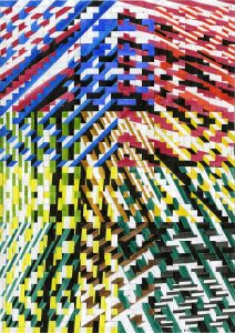 Henri Jacobs, JD 1038, kKk Interference (recto), 09 May 2025, plaited coloured paper, 54 x 38 cm