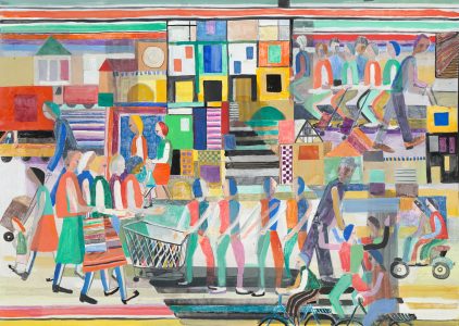 Jantien Jongsma, Winkeldans (shopdance), 2023, gouache, pencil on paper, 50 x 70 cm