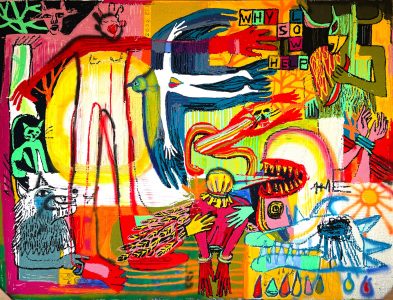 Julia Kiryanova, The Rainbow Conflict, part 2, 2022, tufted wool, spraypaint on cotton, 220 x 290 cm