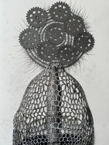 Karin van Dam, Drawing Wheels, 2024, pencil, graphite, photo on paper, 42 x 30 cm