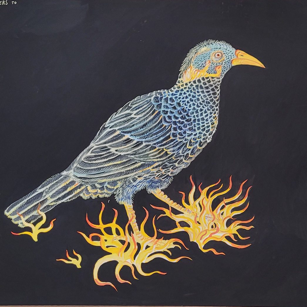 Kevin Simón Mancera, Feathers to Ashes, 2024, gouache on paper ,34,5 x 41 cm