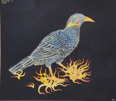 Kevin Simón Mancera, Feathers to Ashes, 2024, gouache on paper ,34,5 x 41 cm