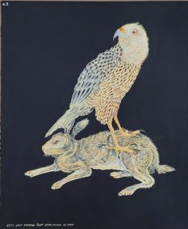 Kevin Simón Mancera, Let's just pretend that everything is fine, 2024, ouache on paper, 43 x 35 cm