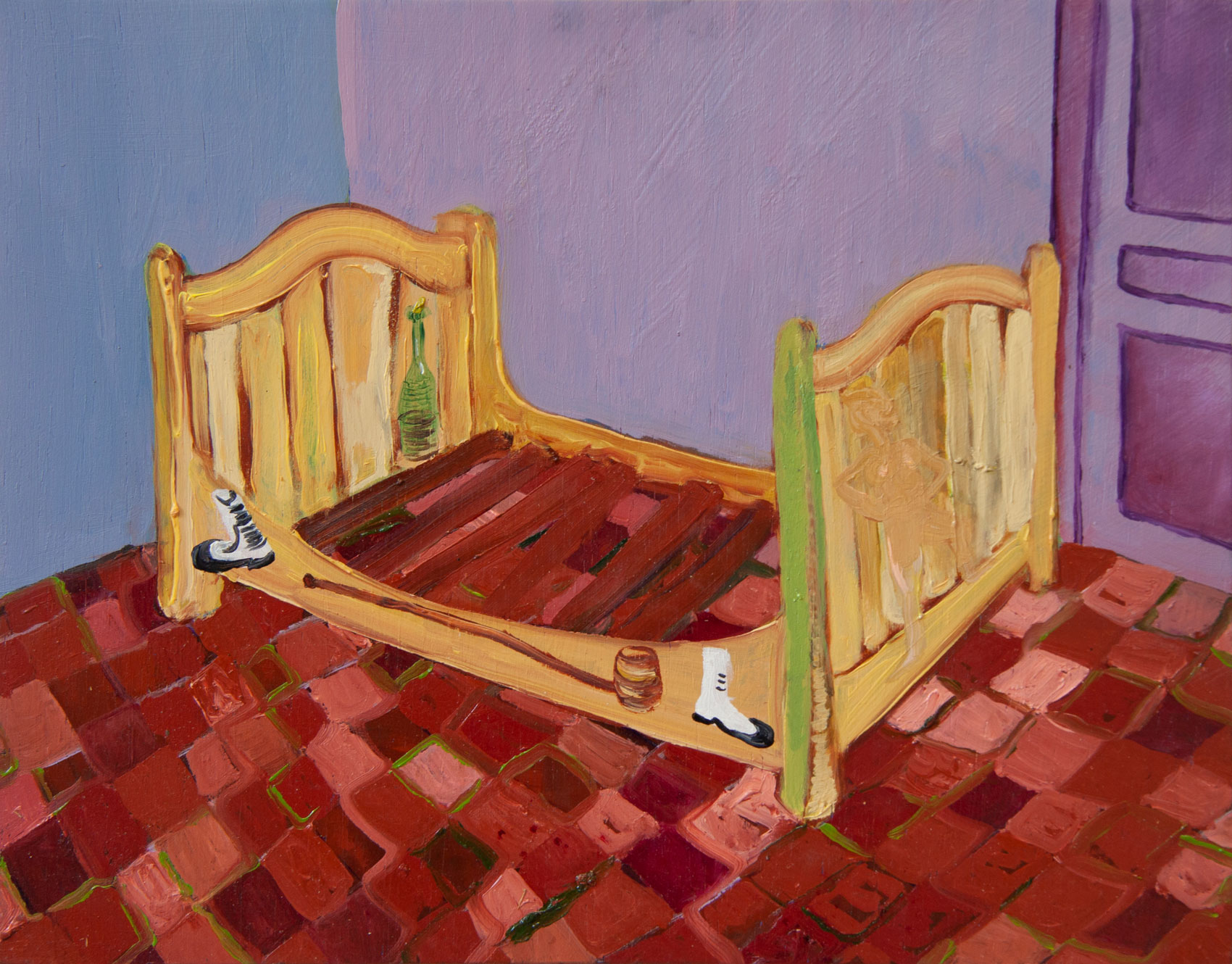 Lotte van Lieshout, Painted Bed, 2023, oilpaint on panel, 25,5 x 32,5cm