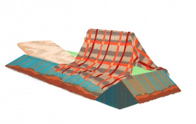 Martin Fenne. Le Vent nous (ne) portera (pas), 2015, satin piping, 113 x 238 x 2 cm