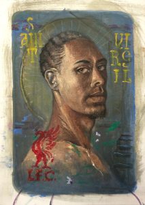 Marjolijn van der Meij, Virgil van Dijk, 2025, oilpaint on paper, 30 x 20 cm