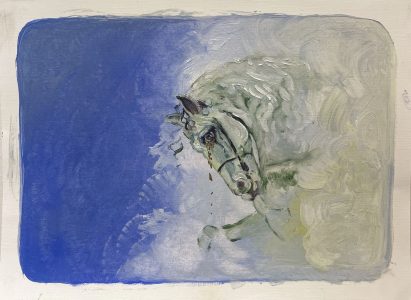 Marjolijn van der Meij, Pegasus, 2025, oil paint on paper, 30 x 42 cm