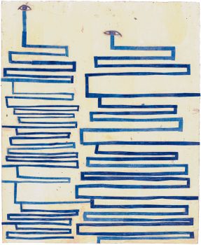 Martin Assig, Seelen #218, 2023, tempera, collage, wax on paper, 30,5 x 25 cm
