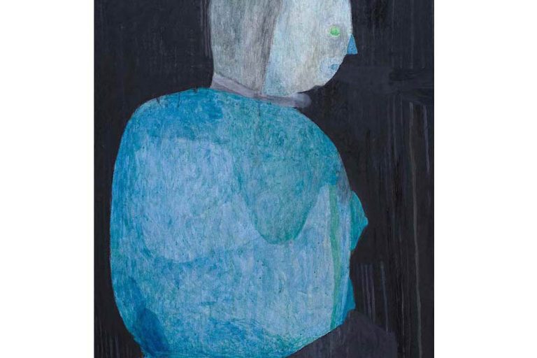 Martin Assig, Sympathisantin (detail), 2024, gouache, wax on paper, 185 x 143 cm