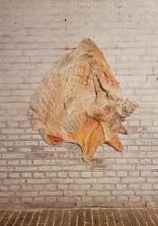Martin Fenne, Shell, 2026, satin piping, aluminium mesh, paper, 112 x 101 x 2,5 cm