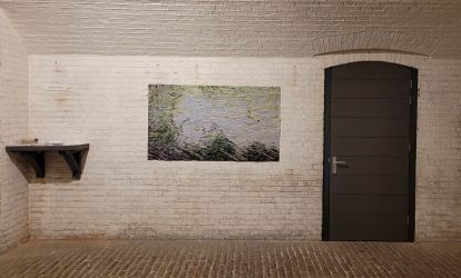 Martin Fenne, Water, 2024, satin piping, aluminium mesh, paper, 78 x 140 x 2,5 cm