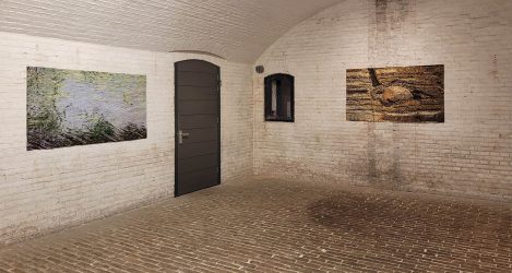 Martin Fenne, Water, Earth, 2024, satin piping, aluminium mesh, paper, 2x 78 x 140 x 2,5 cm