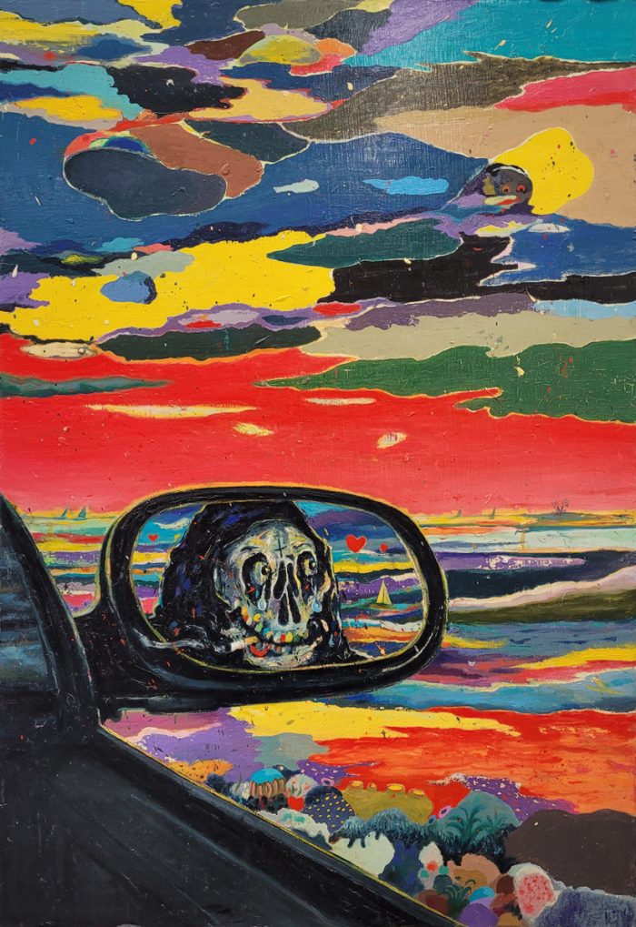 Moritz Schleime, Rearview Mirror, 2022, olieverf en lak op doek, 90 × 60 cm