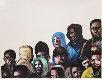 Nour-Eddine Jarram, The Wait, 2024, acrylic paint, watercolour on paper, 114 x 150 cm