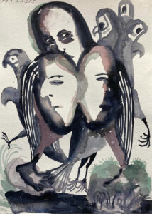 Nour-Eddine Jarram, Flight of Dreams, 2025, watercolour on paper, 29 x 21,5 cm