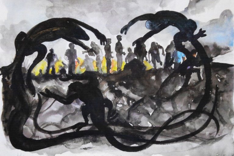 Nour-Eddine Jarram, Home, 2023, watercolour on paper, 21 x 29,7 cm