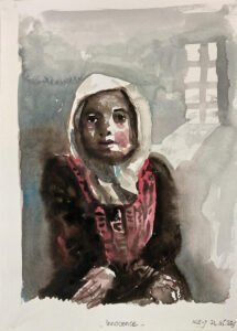 Nour-Eddine Jarram, Innocence, 2025, watercolour on paper, 29 x 21,5 cm