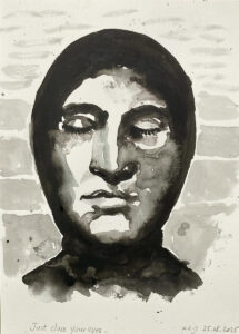 Nour-Eddine Jarram, Just Close Your Eyes, 2025, watercolour on paper, 29 x 21,5 cm