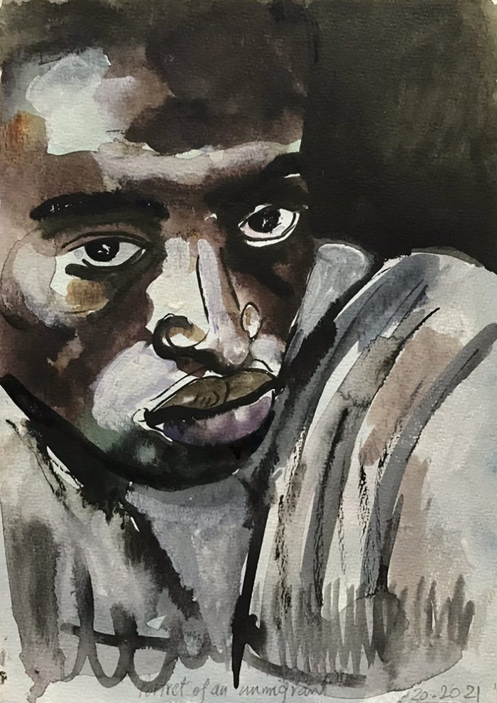 Nour-Eddine Jarram, Portrait of an Immigrant, 2021, watercolour on paper, 30 x 21 cm