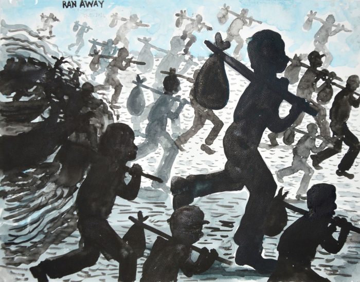 Nour-Eddine Jarram, Ran Away, 2024, watercolour on paper, 50 x 65 cm