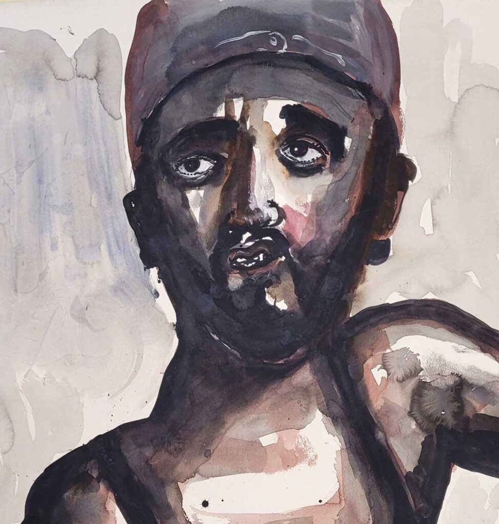 Nour-Eddine-Jarram-no-title-(Ceuta)-detail-2026-watercolour-on-paper-119,5x150cm Nour-Eddine Jarram, no title (Ceuta) detail, 2026, watercolour on paper, 119,5 x 150 cm