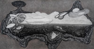 Robbie Cornelissen, Moving Visions, 2024, charcoal, graphite, pastel on paper, 125 x 240 cm