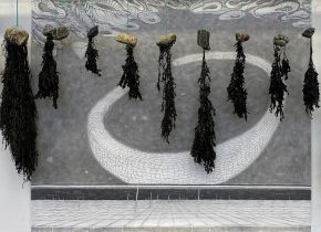 Robbie Cornelissen, Nordic Visions, 2024, pencil, graphite on paper, stones, seaweed, 126 x 151 cm