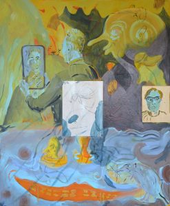 Sam Hersbach. A Mouth full of Reality, 2023, charcoal, pencil, acrylic, pigment on linen, 170 x 130 cm