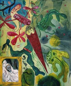Sam Hersbach, Water Verliet en Zong over de Ruiters, 2022, pigment, acrylic, charcoal, gouache on linen, 170 x 140 cm