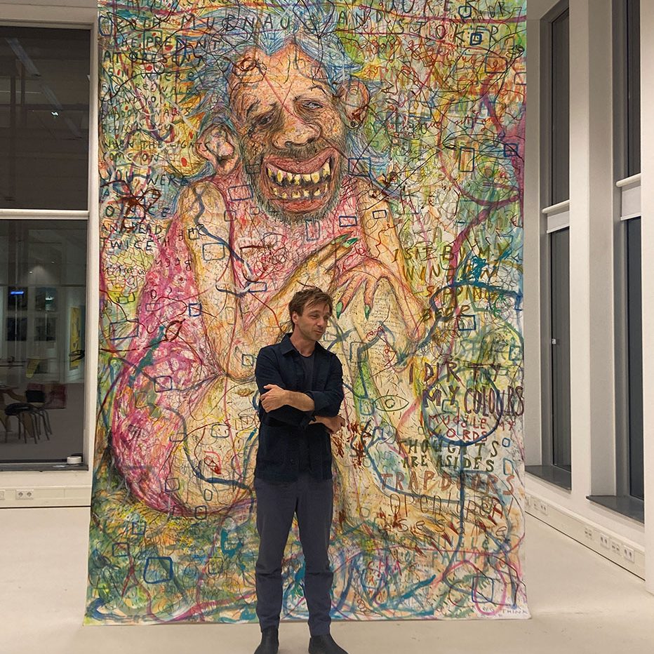 Sebastiaan Schlicher, Don't Give Papaya, 2022, mixed media on paper, 380 x 240 cm
