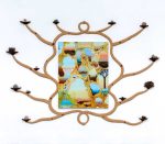 Simone Albers, Middle Realm 1, 2025, acrylic, oil paint, sand on linen, 120 x 90 cm, wood, papier mache, earth pigment, stones, 190 x 280 cm